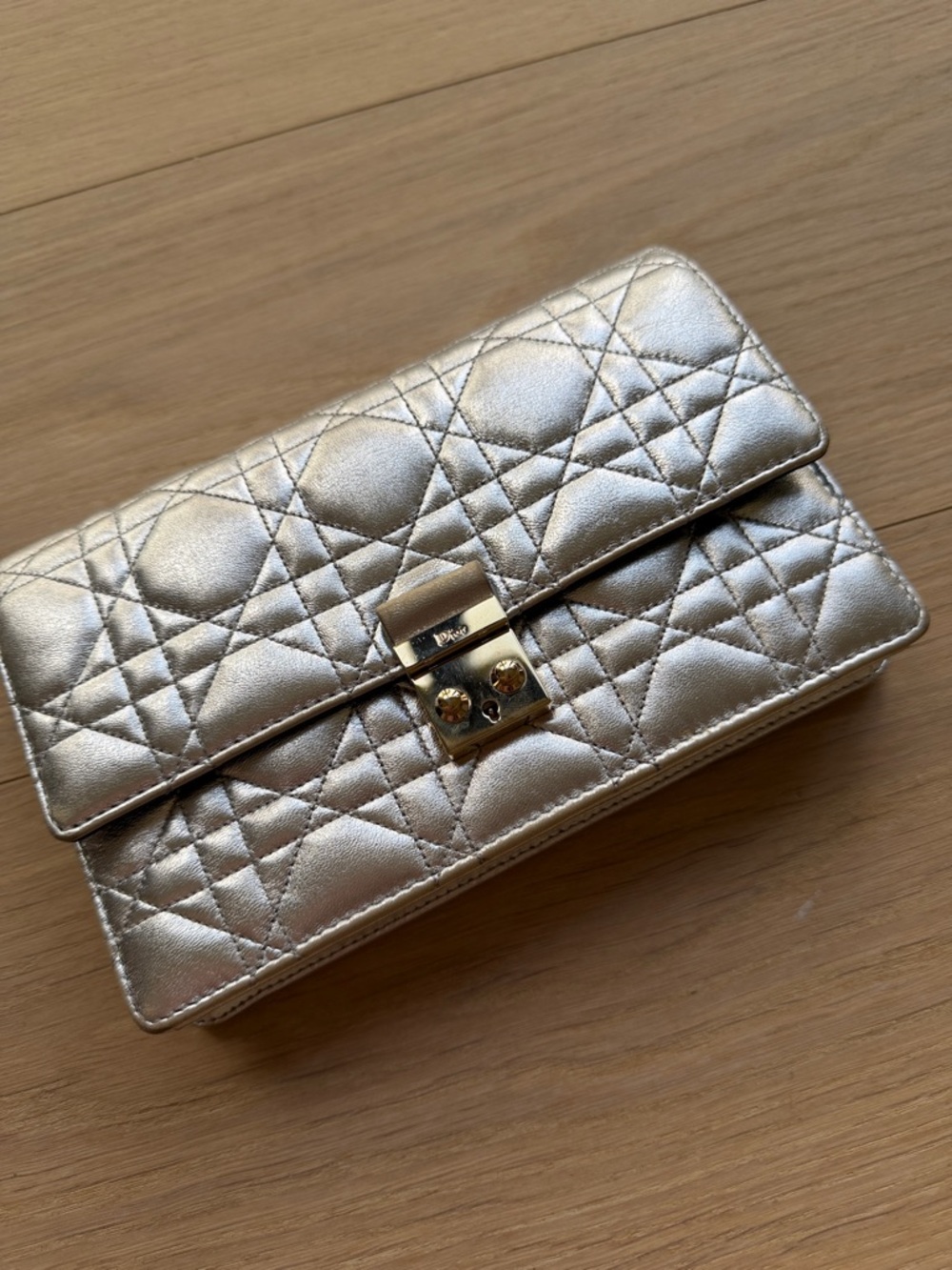 Dior Metallic Gold Quilted Leather Wallet Clutch